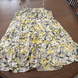 Hailey & Co Women Purple Yellow Floral Smocked Midi spaghetti strap Sundress 1X